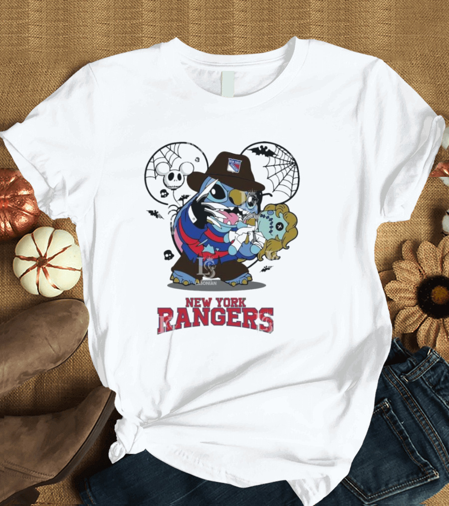 New York Rangers Halloween Stitch Freddy Krueger Crossover T-Shirt