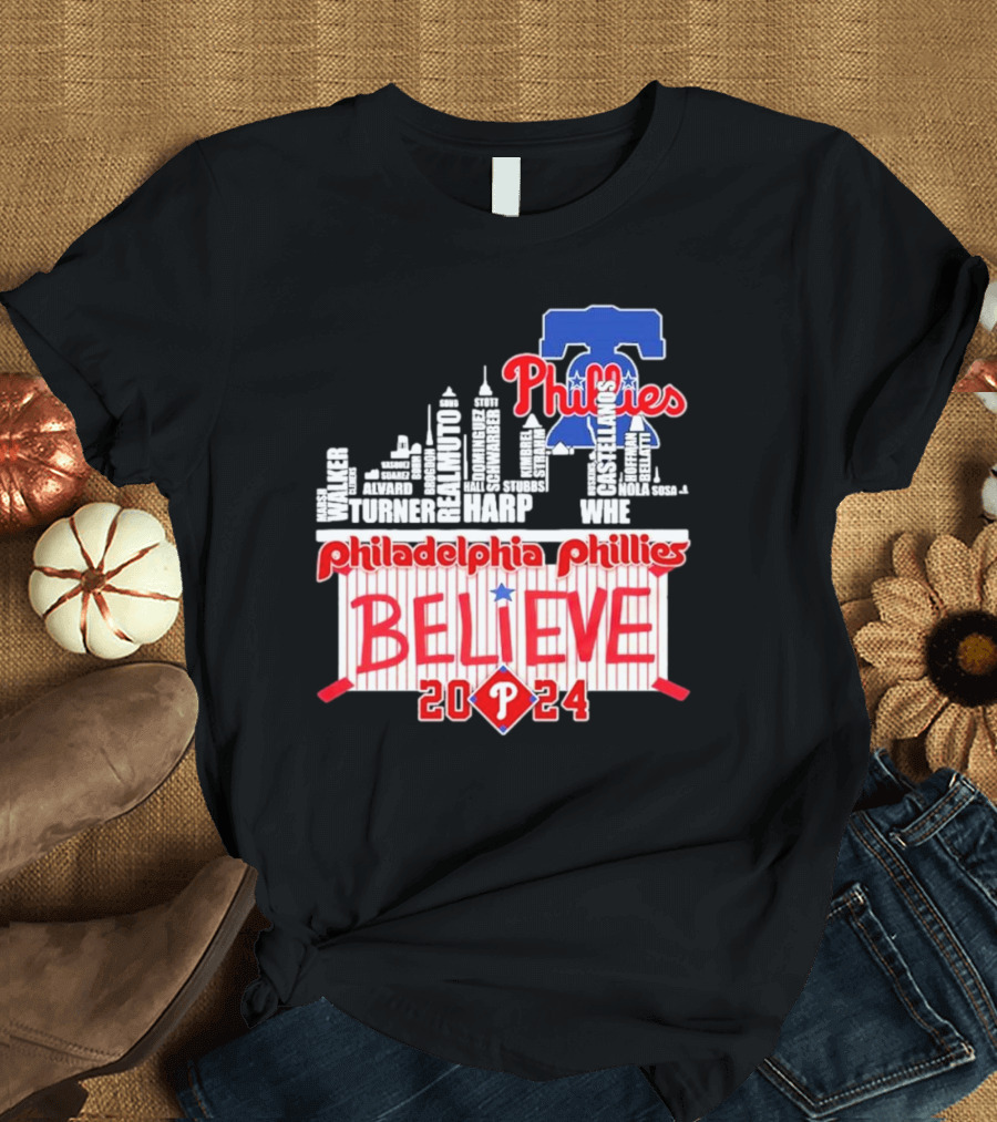 Philadelphia Phillies Believe Skyline Players Names October T-Shirt