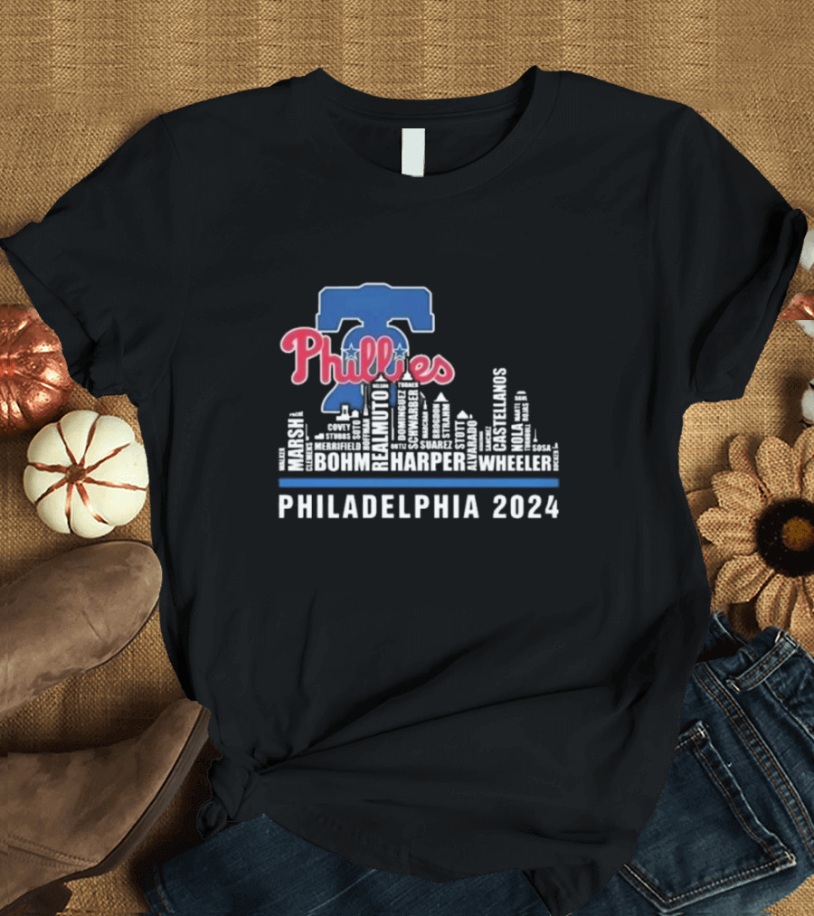Phillies Philadelphia 2024 Harper Realmuto Bohm Wheeler Castillo Suarez Marsh Clemens T-Shirt