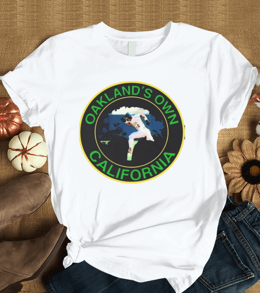 Oakland’s Own California Baseball Player Icon in Green and Yellow Circle T-Shirt