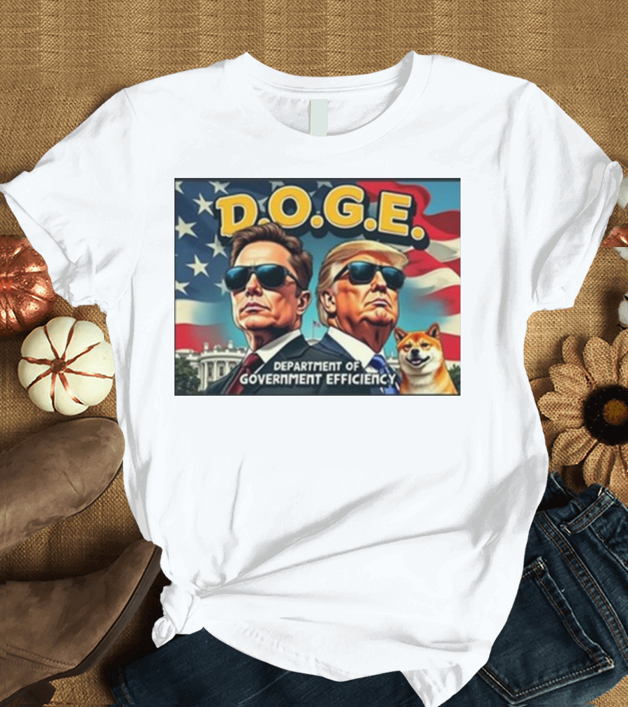 Doge Musk Trump D.O.G.E. Department of Government Efficiency Retro Painting United States Flag T-Shirt