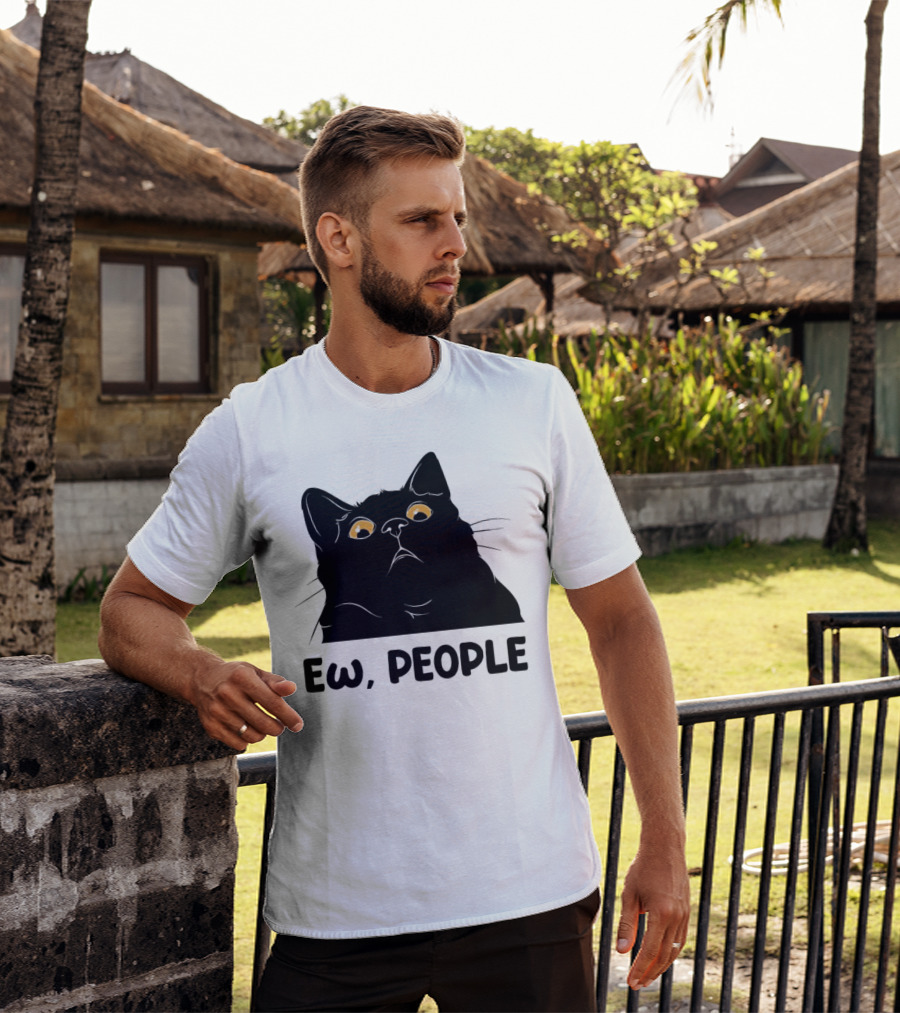 Ew People Cat Black Silhouette With Yellow Eyes T-Shirt