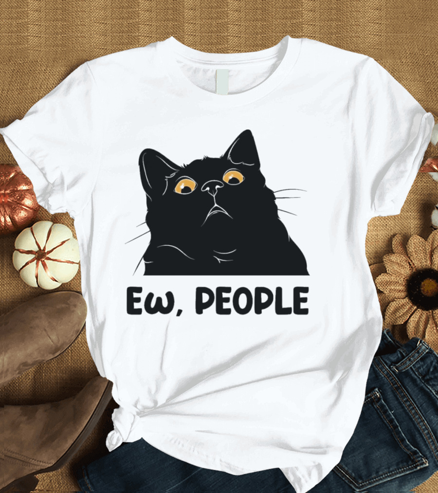 Ew People Cat Black Silhouette with Yellow Eyes T-Shirt