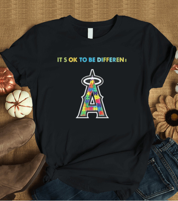 T-Shirt: Los Angeles Angels Logo Puzzle Autism Awareness It’s Ok To Be Different T-Shirt Los Angeles Angels Logo Puzzle Autism Awareness It’s Ok To Be Different T-Shirt