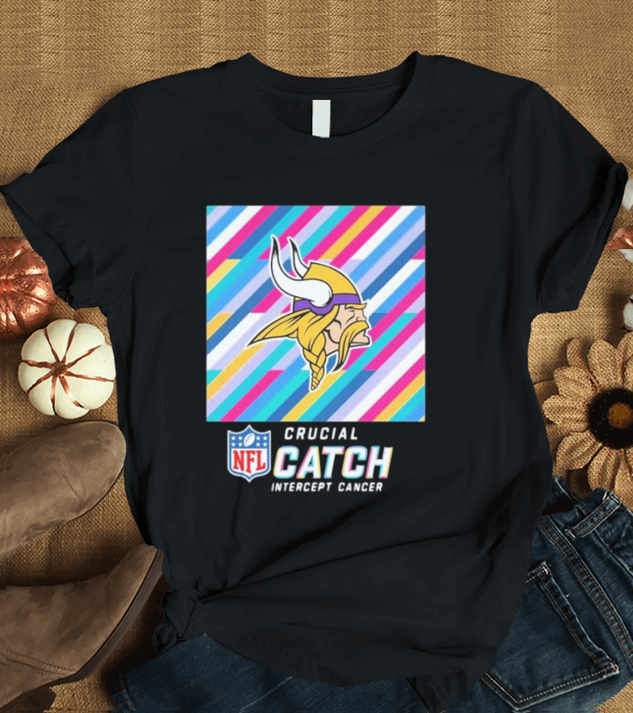 NFL Crucial Catch Intercept Cancer Minnesota Vikings 2024 Multicolor Stripes T-Shirt