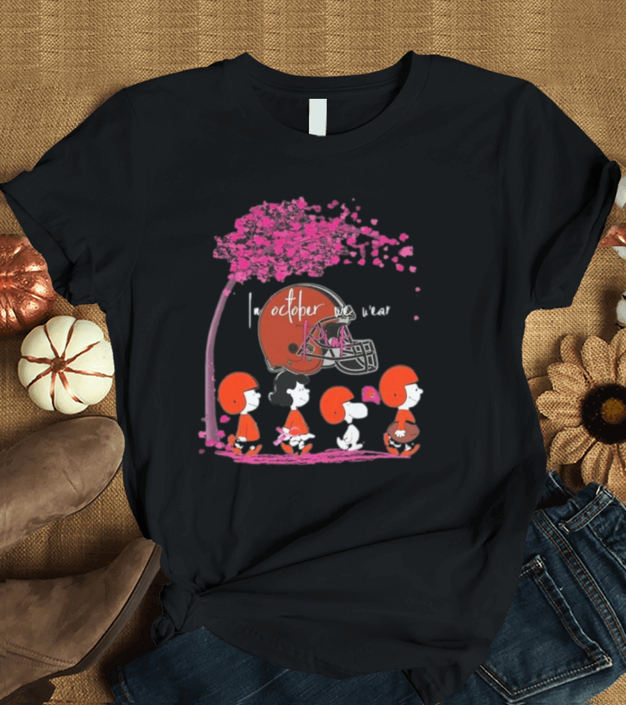 Peanuts Characters Cleveland Browns October We Wear Pink T-Shirt