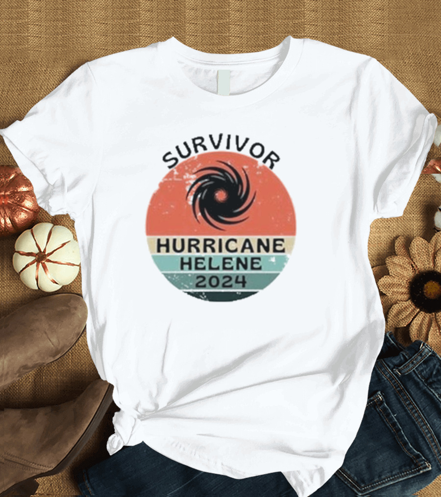 Survivor Hurricane Helene 2024 Vintage Retro Cyclone Badge T-Shirt