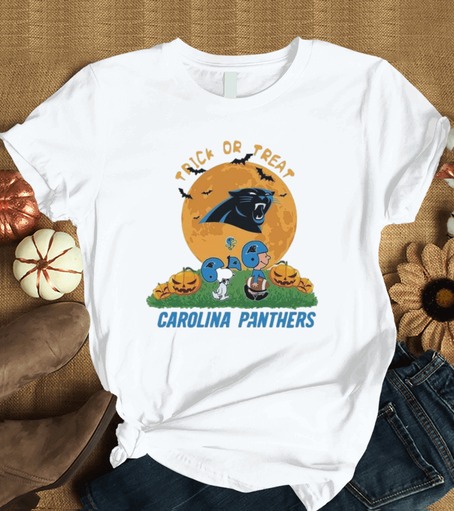 Trick Or Treat Snoopy And Charlie Brown Carolina Panthers Halloween T-Shirt
