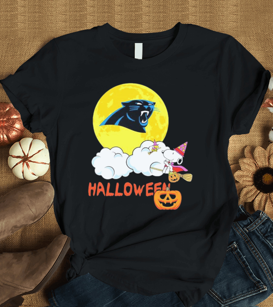 Snoopy Carolina Panthers NFL Halloween 2024 Moon Pumpkin T-Shirt