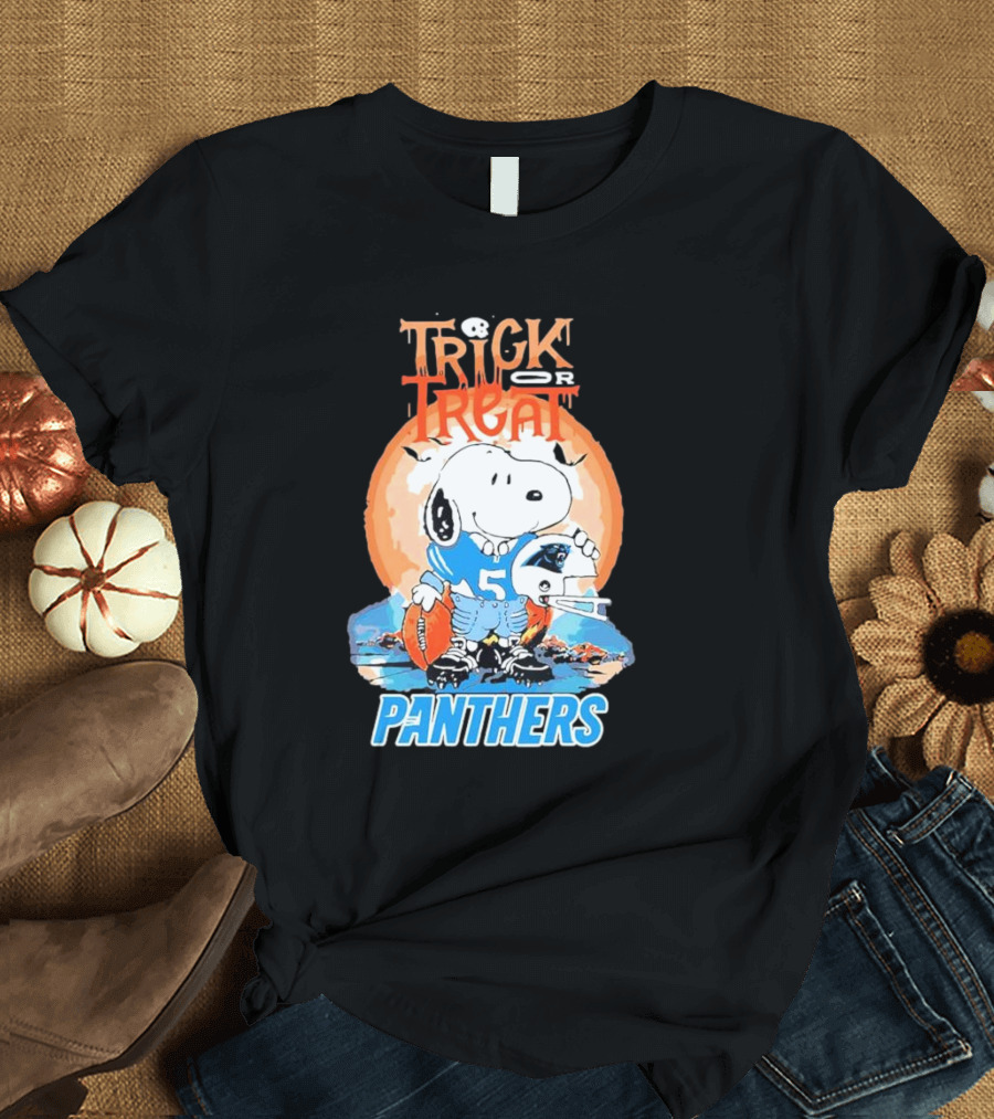Trick or Treat Snoopy Panthers Carolina NFL Inspired T-Shirt