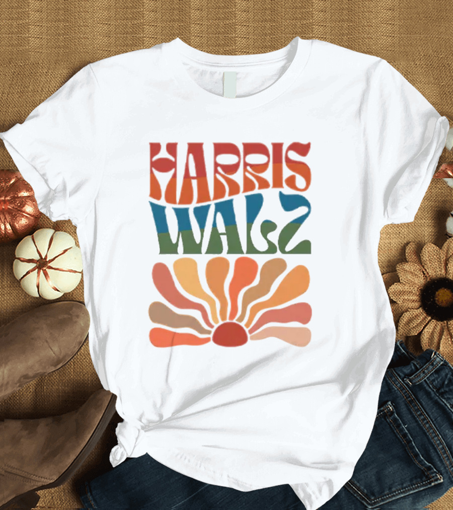 Harris Walz Retro Colorful Flower Power T-Shirt
