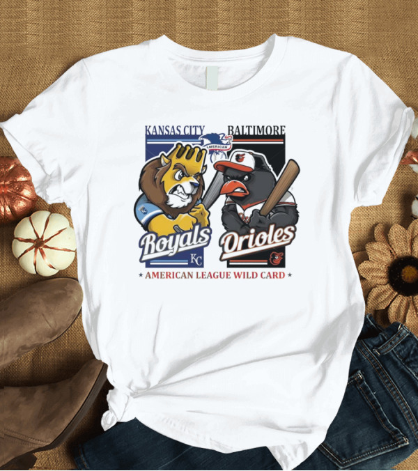 T-Shirt: Kansas City Royals Vs Baltimore Orioles MLB American League Wild Card Mascots T-Shirt Kansas City Royals Vs Baltimore Orioles MLB American League Wild Card Mascots T-Shirt