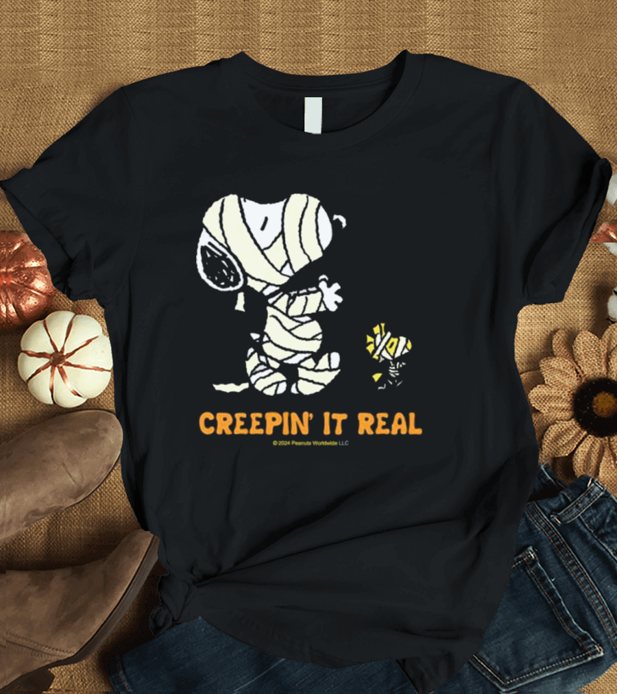 Peanuts Snoopy Woodstock Mummy Creepin’ It Real Halloween ©2004 Peanuts Worldwide LLC T-Shirt