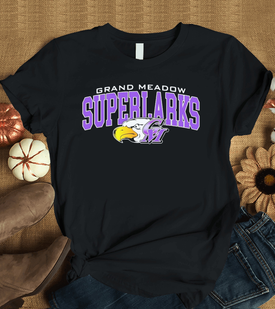 Grand Meadow Superlarks GM Eagle Logo Purple and Yellow T-Shirt
