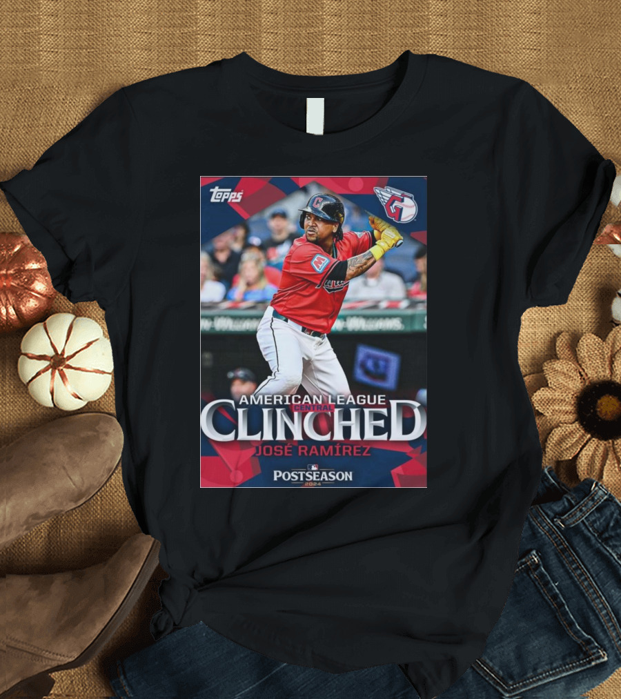 Topps José Ramírez Cleveland Guardians American League Central Clinched MLB Postseason T-Shirt