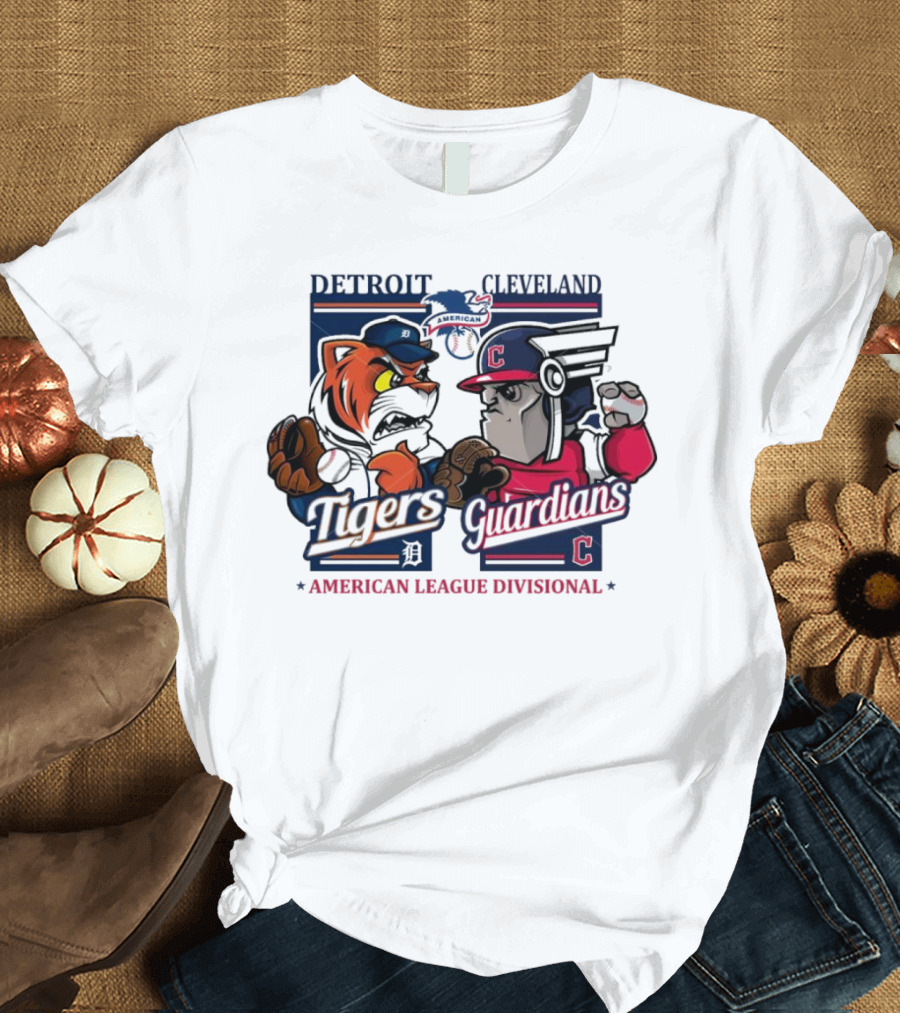 Detroit Tigers Cleveland Guardians American League Divisional 2024 Mascots Clash T-Shirt