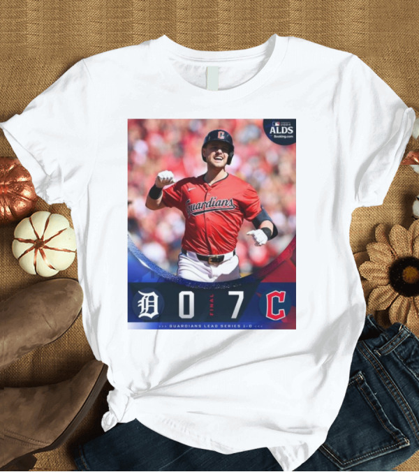 T-Shirt: Cleveland Guardians 7-0 Detroit Tigers ALDS Game 1 Victory Lead Series 1-0 T-Shirt Cleveland Guardians 7-0 Detroit Tigers ALDS Game 1 Victory Lead Series 1-0 T-Shirt