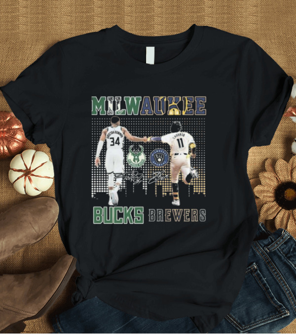 T-Shirt: Milwaukee Bucks Antetokounmpo Milwaukee Brewers Chourio 2024 Signatures T-Shirt Milwaukee Bucks Antetokounmpo Milwaukee Brewers Chourio 2024 Signatures T-Shirt