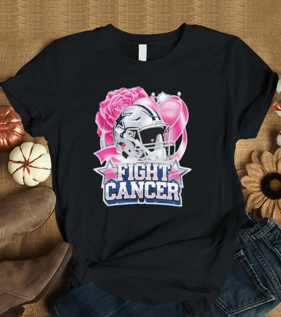 Fight Cancer Breast Cancer Dallas Cowboys Helmet Roses Pink T-Shirt