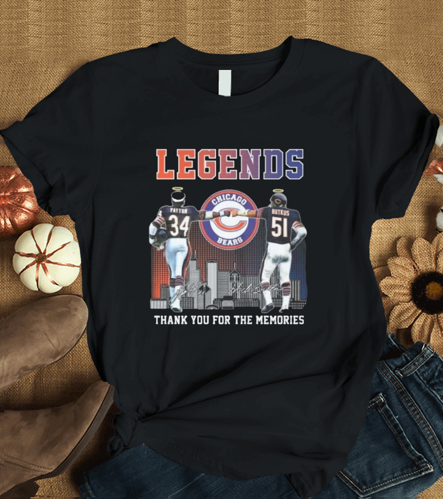 LEGENDS Chicago Bears Payton Butkus Thank You For The Memories Signatures T-Shirt