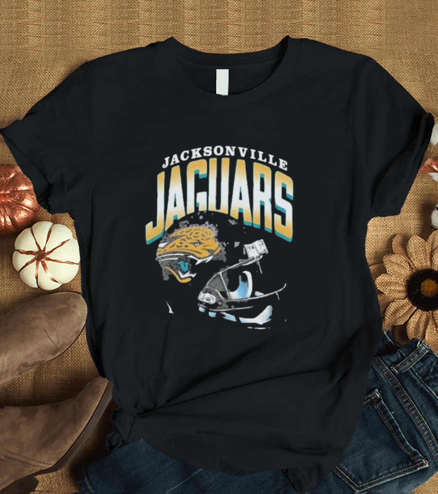 Jacksonville Jaguars NFL Helmet and Logo Gradient T-Shirt