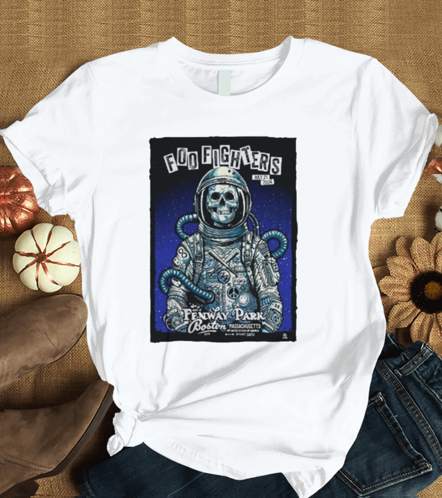Foo Fighters Fenway Park Boston Massachusetts July 21 2024 Astronaut Skeleton T-Shirt
