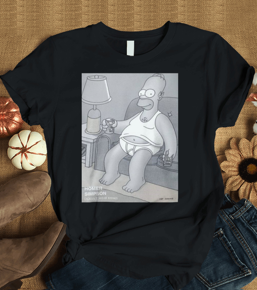 Homer Simpson Doesn't Wear Khakis Sitting Couch Drink Can Remote Control T-Shirt