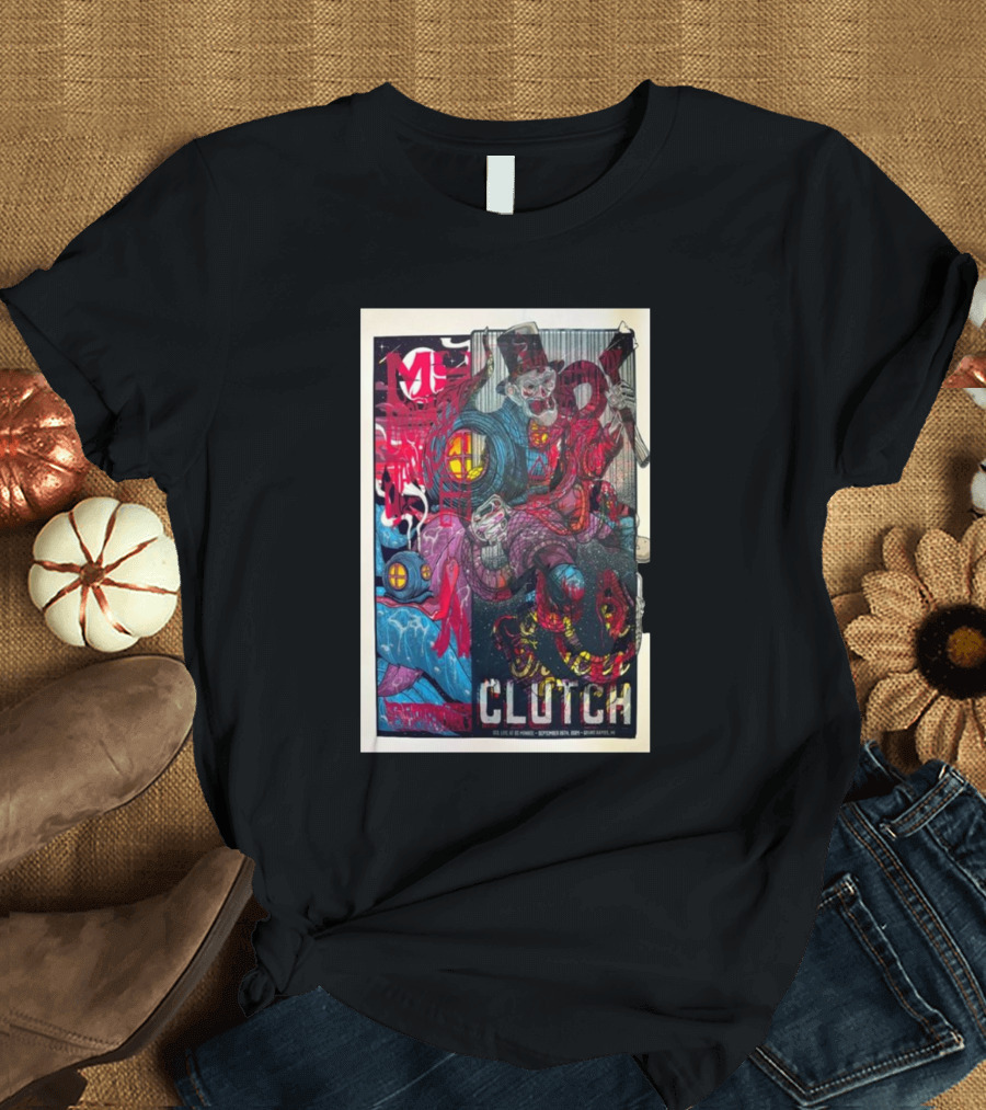 Clutch Show September 26 2024 Grand Rapids MI Trippy Skeleton Circus T-Shirt