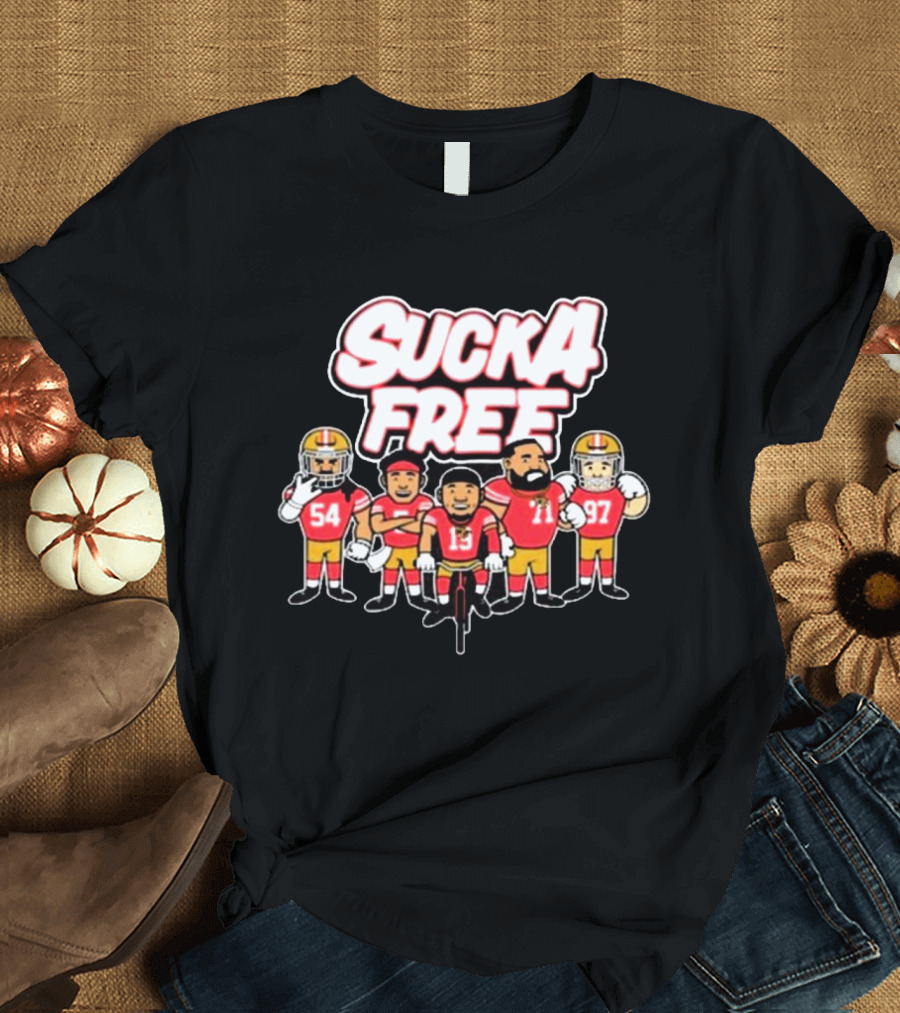 Sucka Free 5 San Francisco 49ers NFL Cartoon Players 54 13 71 97 T-Shirt