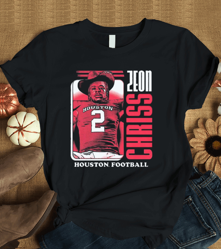 Houston Cougars Football Zeon Chriss Number 2 Red Black White T-Shirt