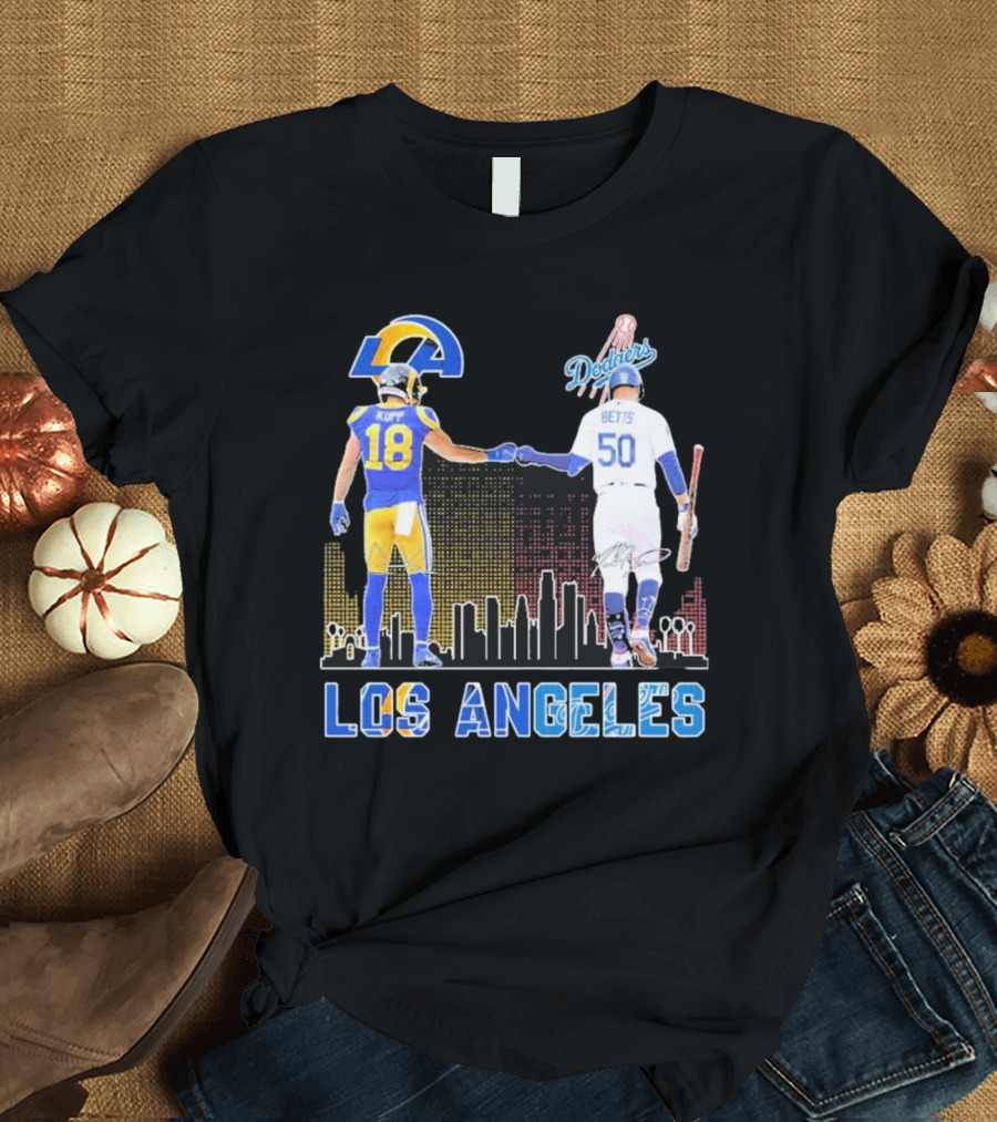 Los Angeles Rams and Dodgers Cooper Kupp Mookie Betts Skyline Collaboration T-Shirt