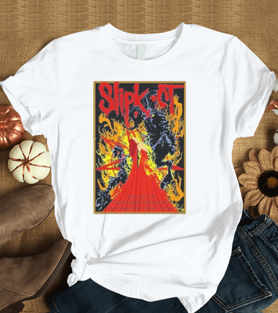 Slipknot Dallas September 18th 2024 Dos Equis Pavilion Tour Event Flames T-Shirt