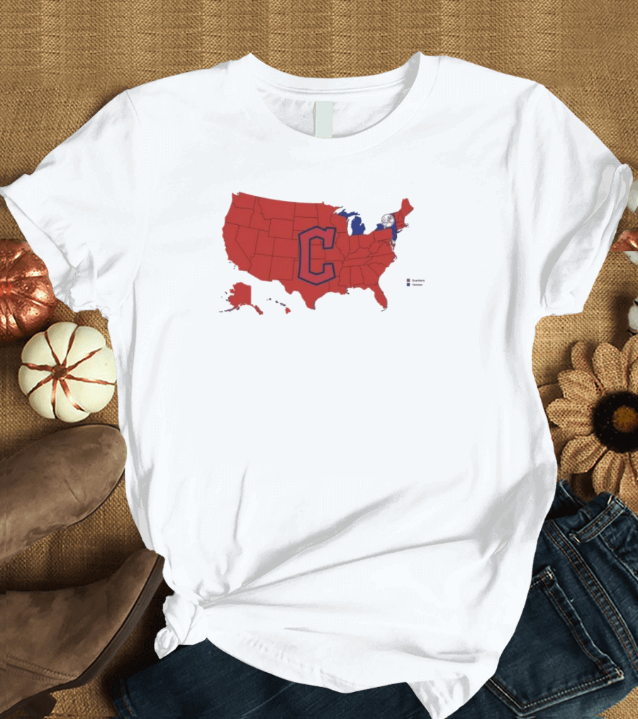 Map Of Who America Is Rooting For In The NLCS Cleveland Guardians MLB Logo USA Outline T-Shirt