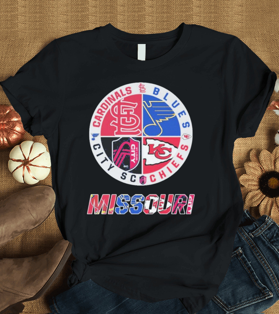 Missouri Cardinals Blues City SC Chiefs Logo Collection T-Shirt