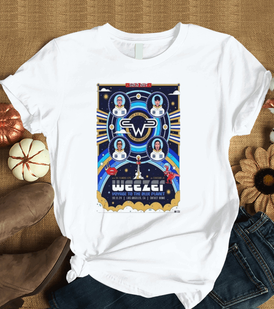 Weezer The Flaming Lips Dinosaur JR Voyage to the Blue Planet Los Angeles Oct 11 2024 Sold Out T-Shirt