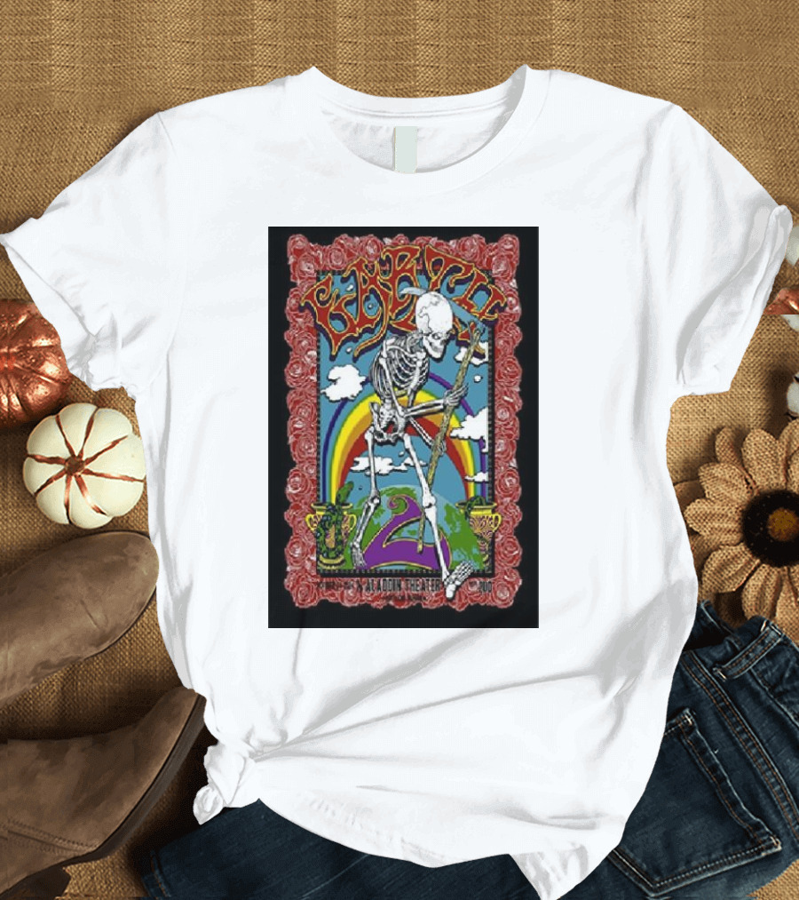 Earth Skeleton Rainbow Roses Aladdin Theater Portland OR October 24 T-Shirt