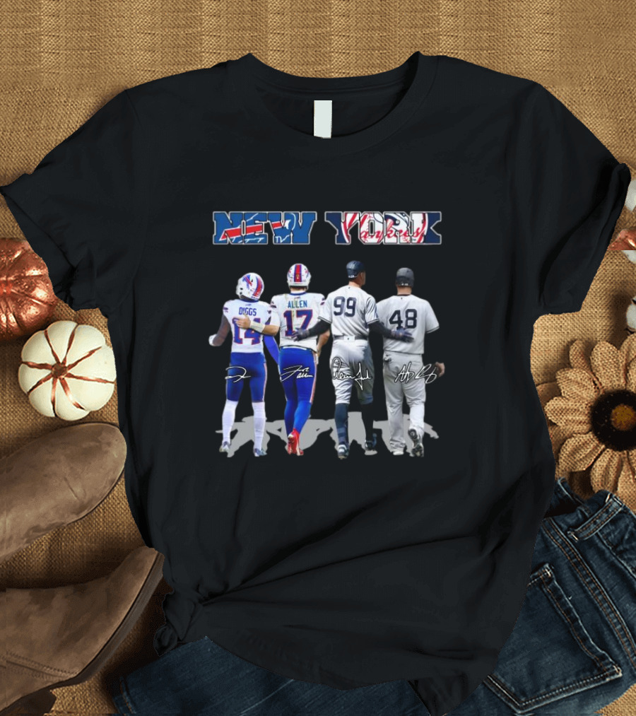 New York City Sports Buffalo Bills Diggs Allen New York Yankees Aaron Judge Anthony Rizzo Signatures T-Shirt
