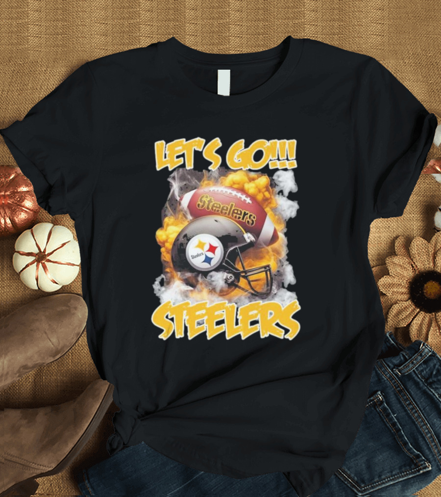 Pittsburgh Steelers Vintage Helmets Let's Go Steelers Football Helmets and Smoke T-Shirt