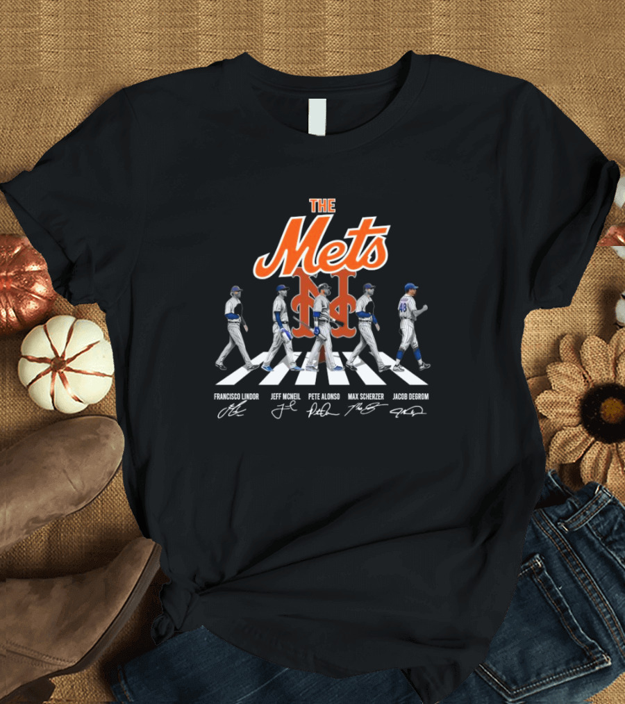 The New York Mets Francisco Lindor Jeff McNeil Pete Alonso Max Scherzer Jacob Degrom Walking T-Shirt