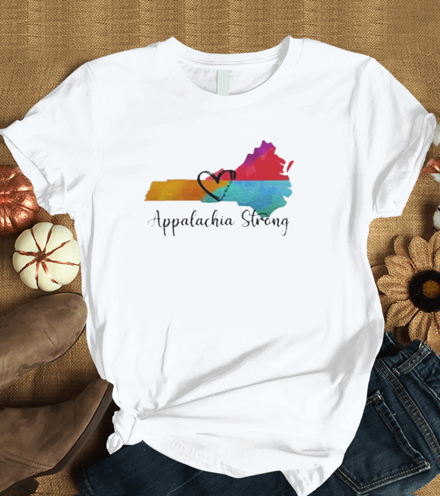 Appalachia Strong Colorful Map Heart Hurricane Helene Print T-Shirt