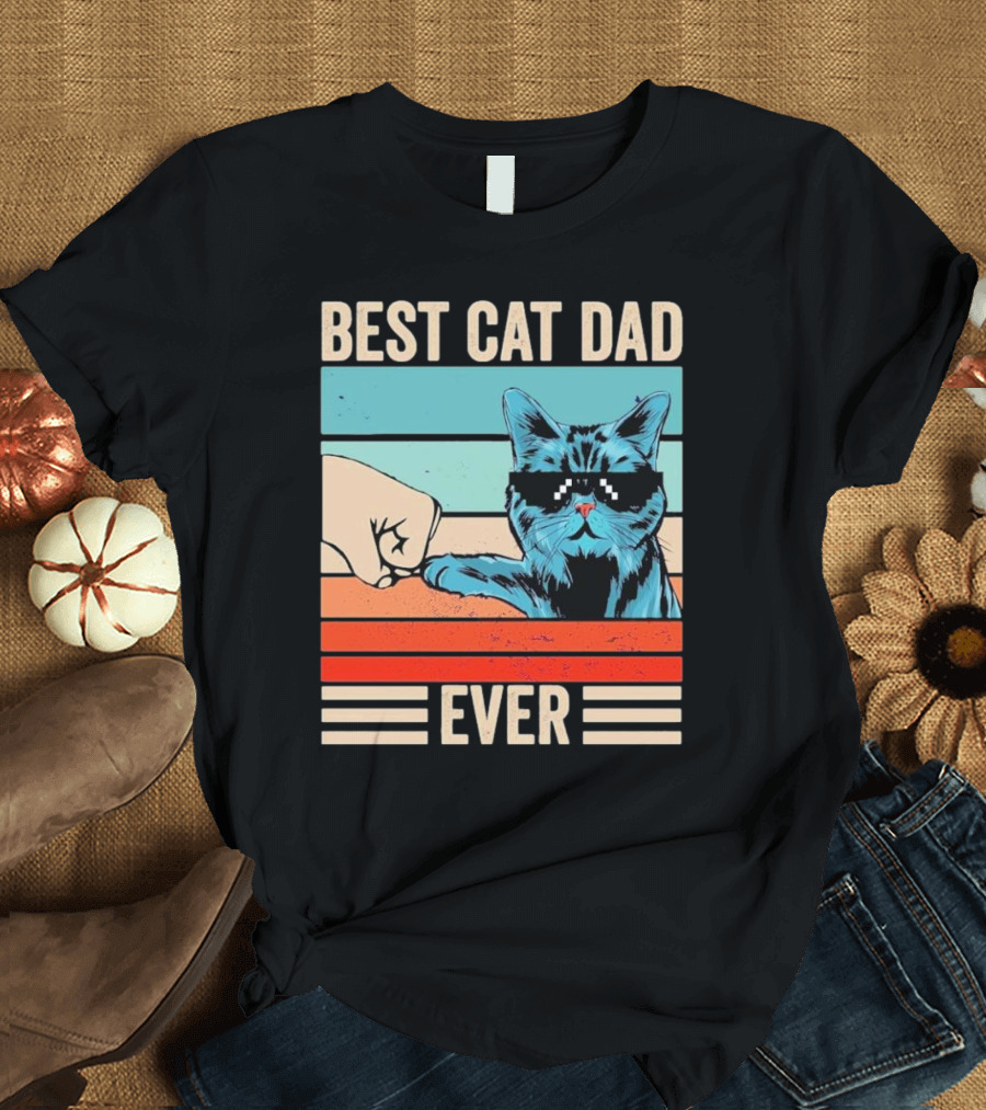 Best Cat Dad Ever Bump Fist with Cool Cat FatherS Day T-Shirt