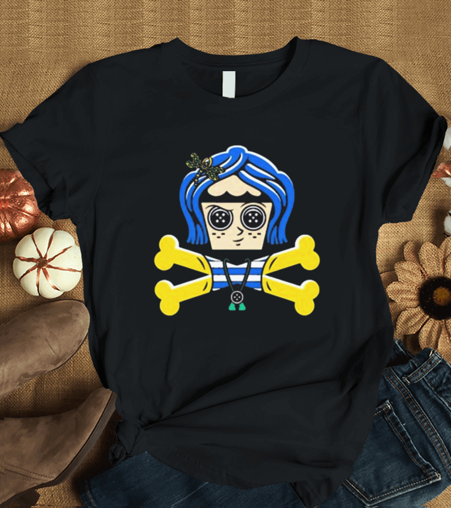 Coraline Inspired Button Eyed Crossbones by Johnny Cupcakes T-Shirt