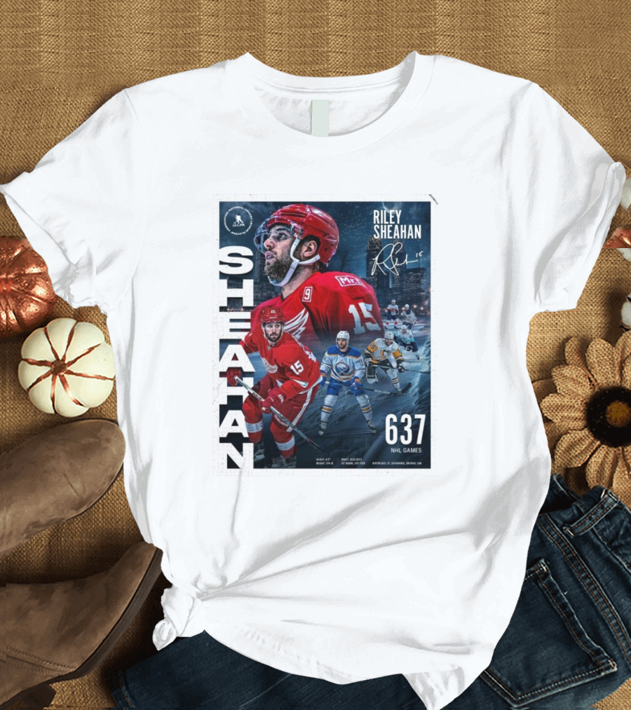 Riley Sheahan 637 NHL Games Detroit Red Wings Signature Hockey Career T-Shirt
