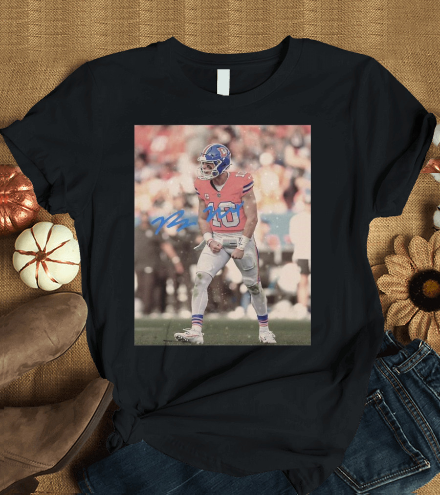 Bo Nix Denver Broncos NFL Player 10 Signature Photo T-Shirt