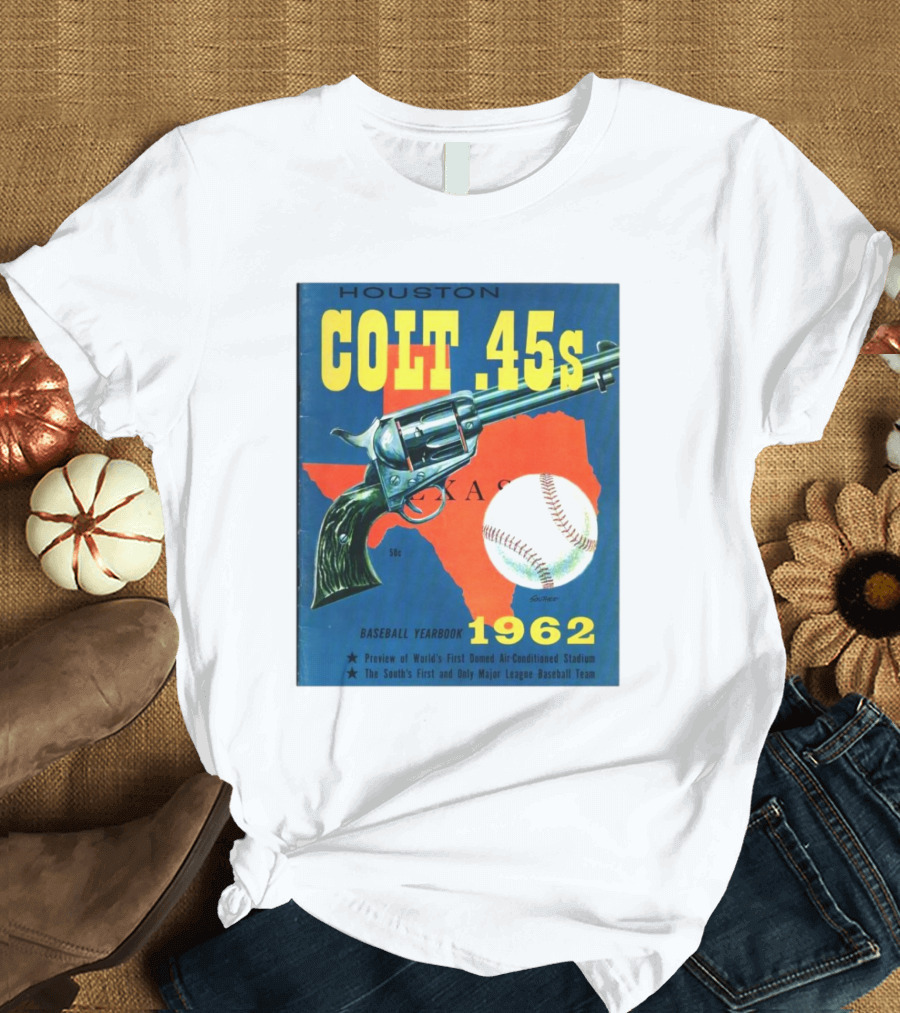 Houston Colt 45s Baseball Yearbook 1962 Texas Vintage Preview of World's First Domed Air-Conditioned Stadium T-Shirt