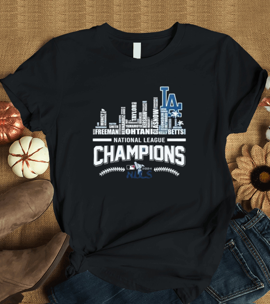 Los Angeles Dodgers National League Champions 2024 LA Skyline Names NCLS T-Shirt