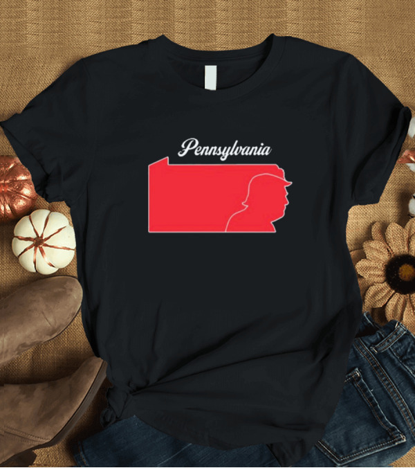 T-Shirt: Pennsylvania Red Silhouette Trump Outline T-Shirt Pennsylvania Red Silhouette Trump Outline T-Shirt