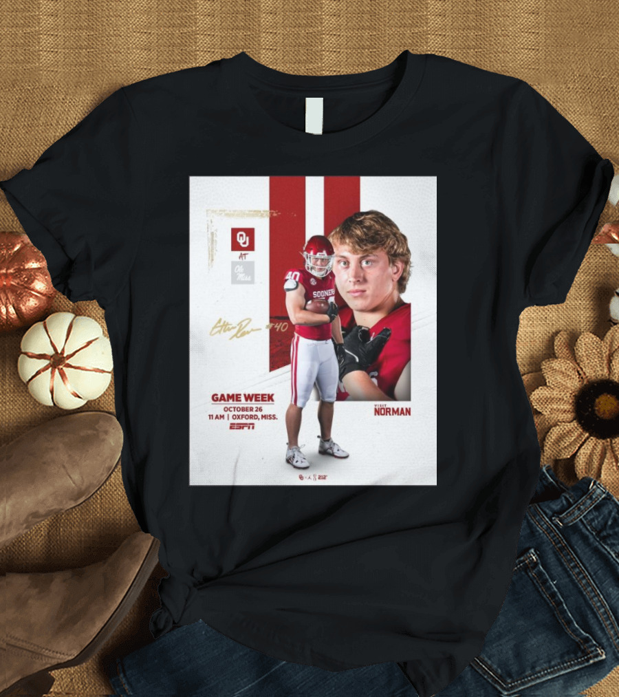Game Week October 26 Oklahoma Sooners At Ole Miss Rebels Oxford ESPN Signature T-Shirt