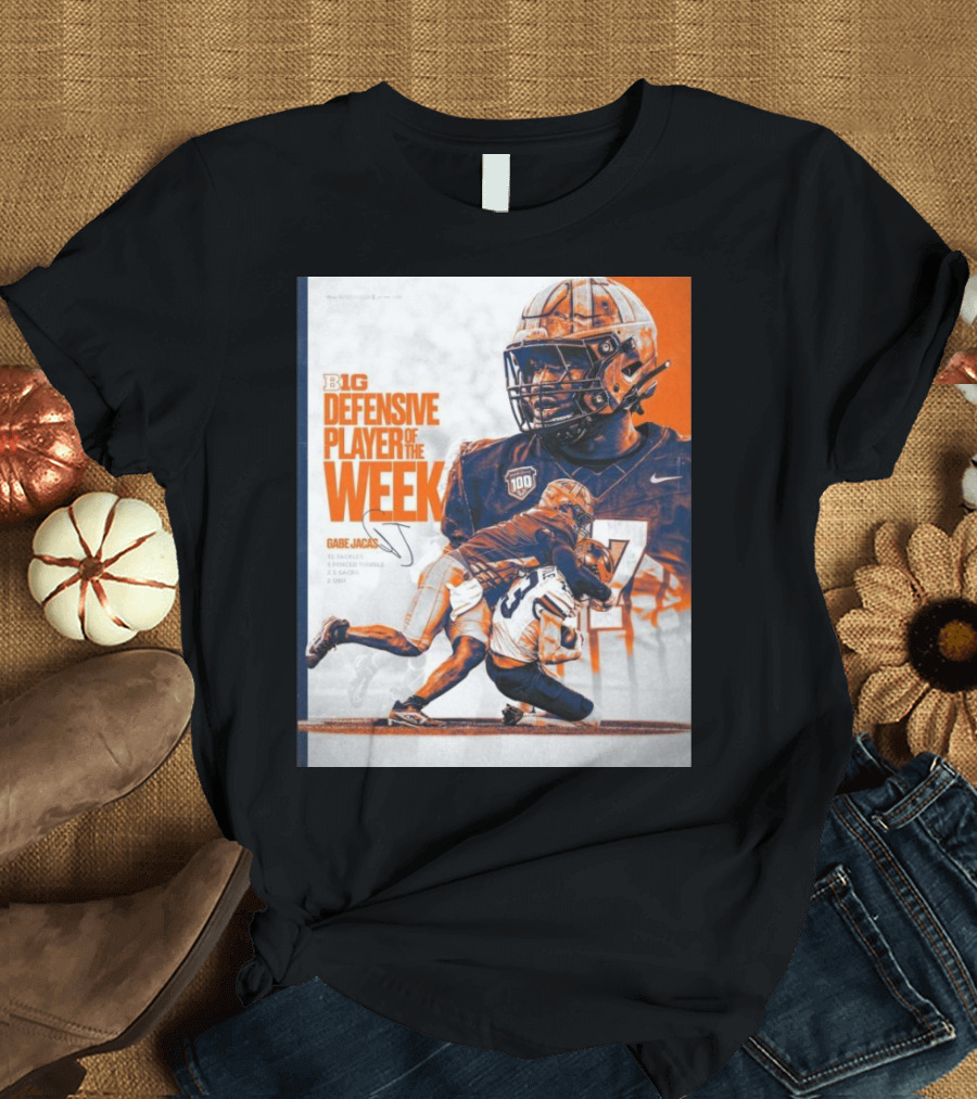 Big Ten Defensive Player of the Week Gabe Jacas Illinois Fighting Illini Signature T-Shirt
