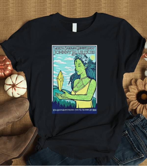 T-Shirt: North Carolina Benefit Show Johnny Blue Skies Koka Booth Amphitheatre Cary October 21 T-Shirt North Carolina Benefit Show Johnny Blue Skies Koka Booth Amphitheatre Cary October 21 T-Shirt